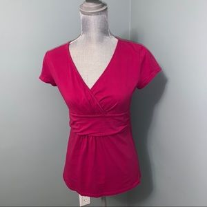 ANN TAYLOR pink fuchsia shirt short sleeve blouse summer women’s size small
